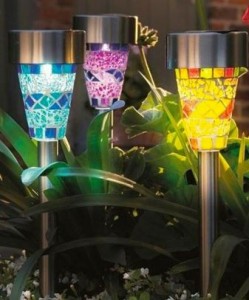 Set of 3 Blue, Purple & Yellow Mosaic Border Solar Lights