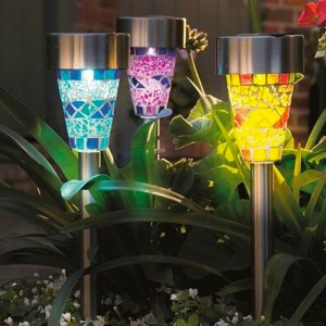 See Our Set of 3 Blue, Purple & Yellow Mosaic Border Solar Lights