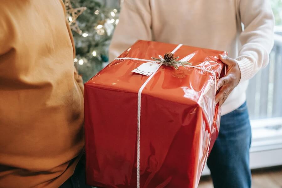 person holding christmas gift